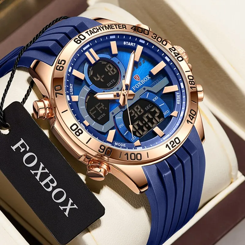 FOXBOX Relógio Pulseira de Silicone LED para Homens Cronógrafo Esportivo