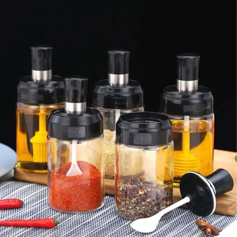 Pote Porta Condimentos de Vidro com Tampa e Colher – Para Sal, Açúcar, Café e Temperos