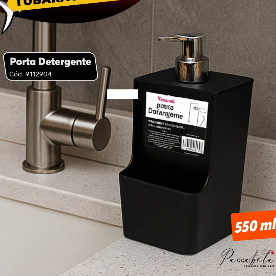 Suporte para Detergente e Bucha com Dispenser de Sabão Líquido 500ml Cozinha Prática