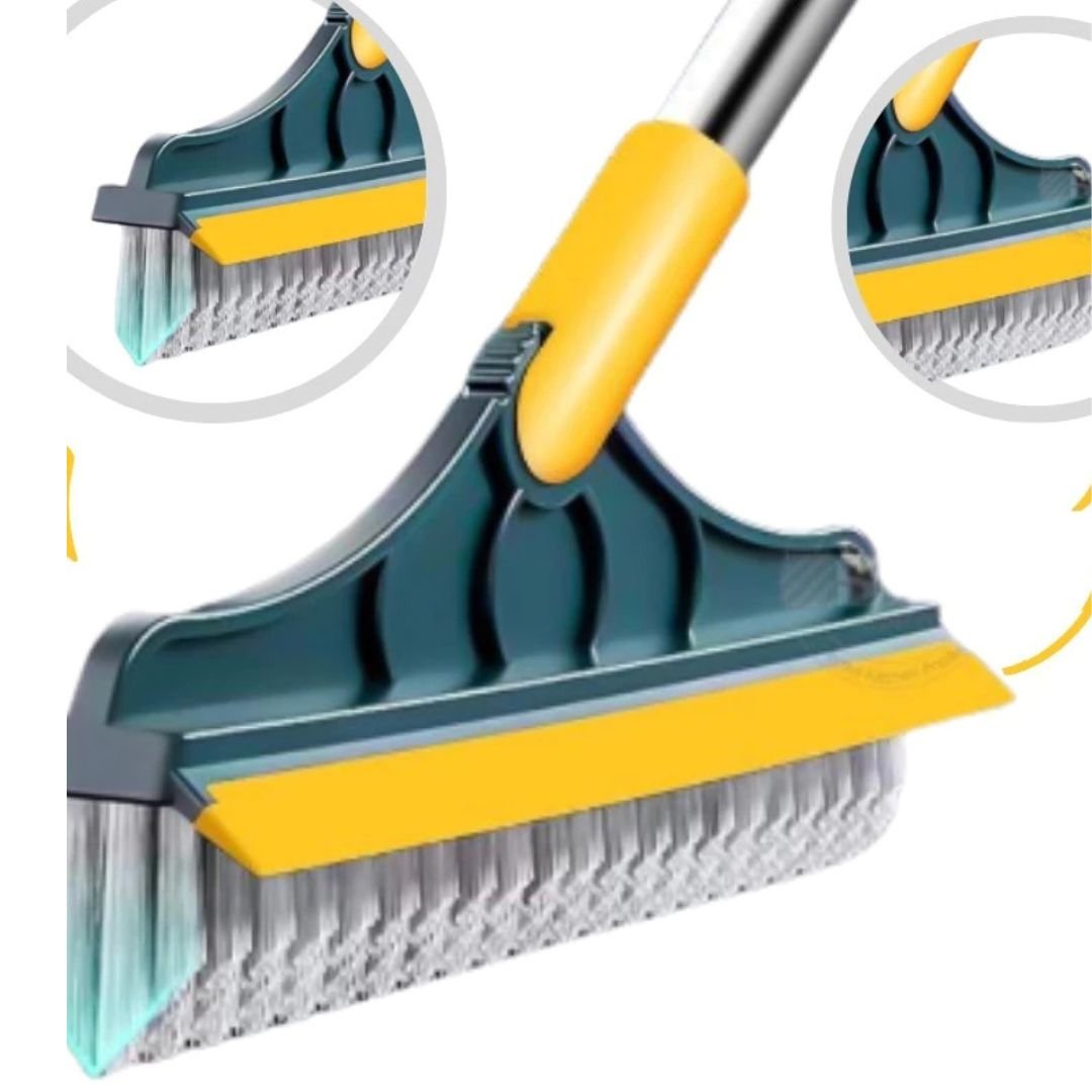 Escova de Limpeza Triangular com Cabo Ajustável e Rodo Multiuso para Piso e Vidro